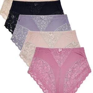 Lace Trim Women's Panties Set - Black, Gray, Pink